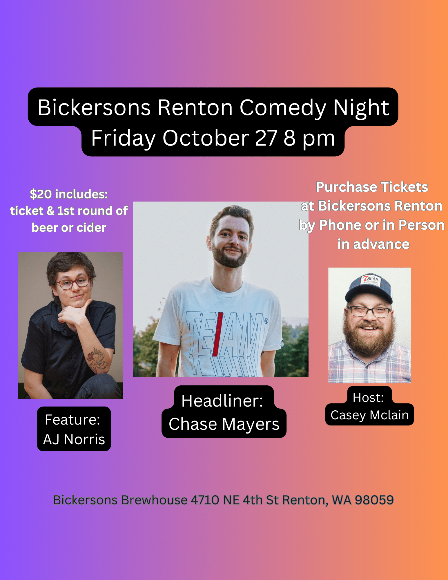 Renton Comedy Night October 27th 8pm